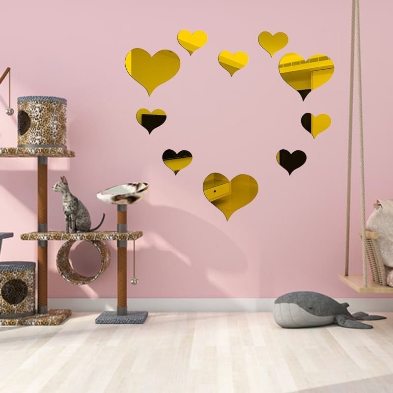100pcs Heart Shaped Acrylic Mirror Wall Stickers - Silver, 2x2cm DIY Decor